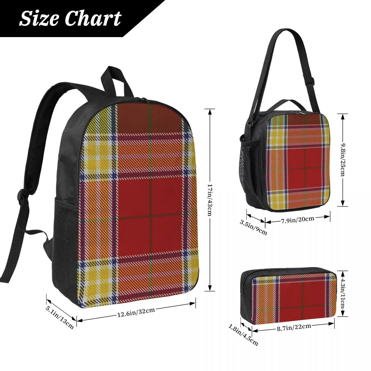 Clan Gibson Tartan Backpack Student BookBag School Bag Laptop Shoulder Bags 3ps Insulated Lunch Bag Pencil Case
