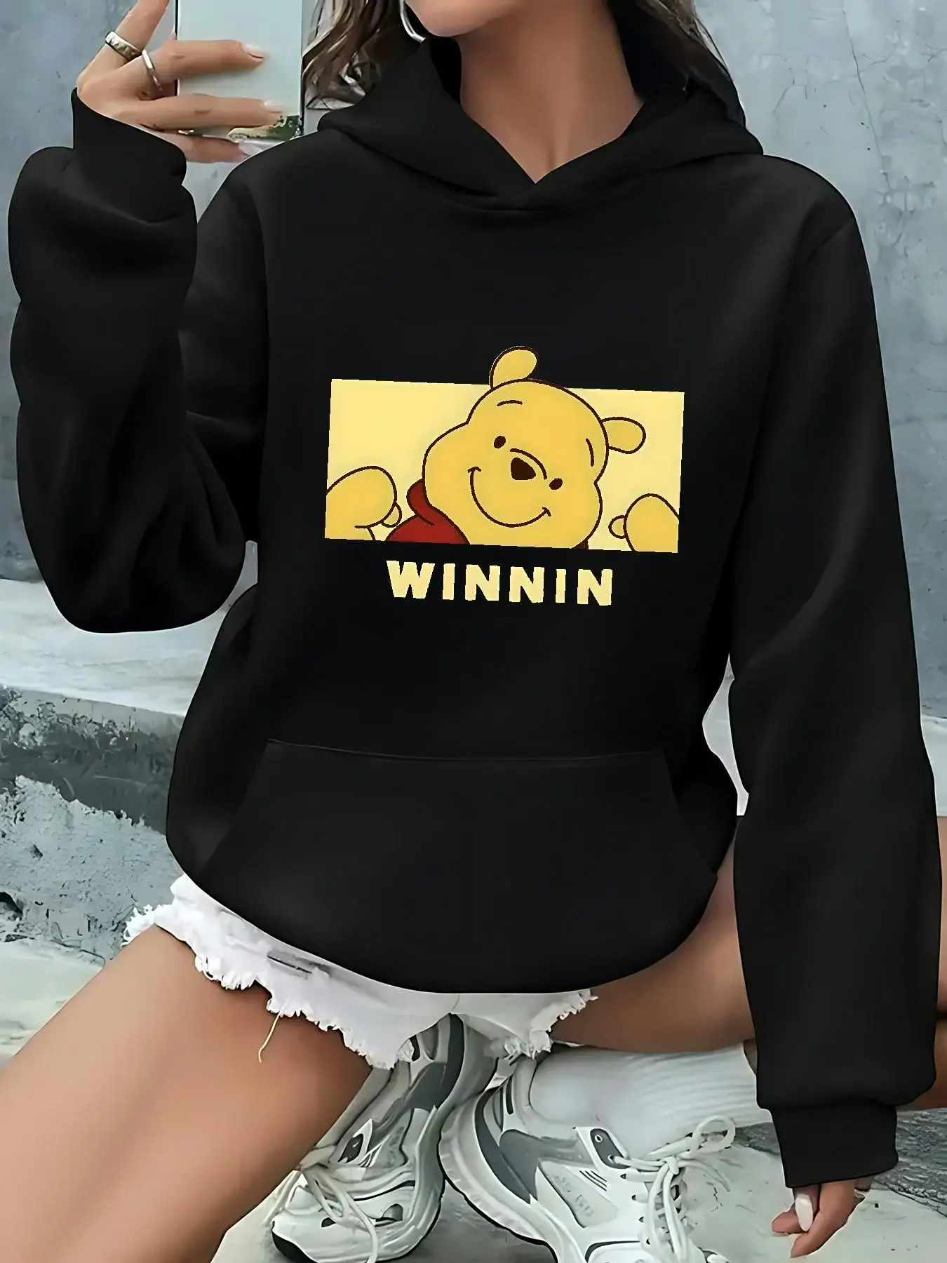 Sudaderas con capucha de Winnie de Disney the Pooh para mujer, ropa de calle de gran tamaño, sudaderas Unisex, forro polar informal versátil para otoño e invierno