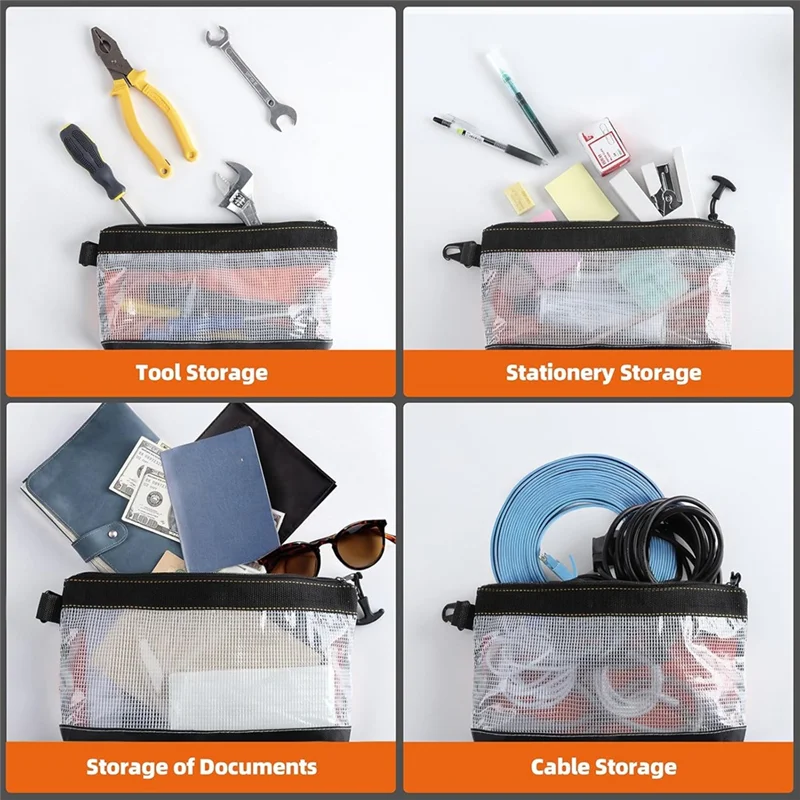 A69esmall Transparent PVC Material 4 Pcs Tool Zipper Pouch, Portable Tool Bag, Bank Bag, Waterproof And Antistatic