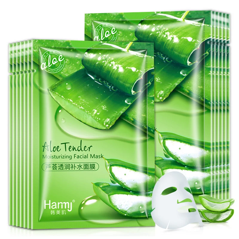 10pcs Natural Aloe Vera Face Masks Skin Care Moisturizing Brightening Korean Mask Face Lifting Visage Facial Mask for Beauty