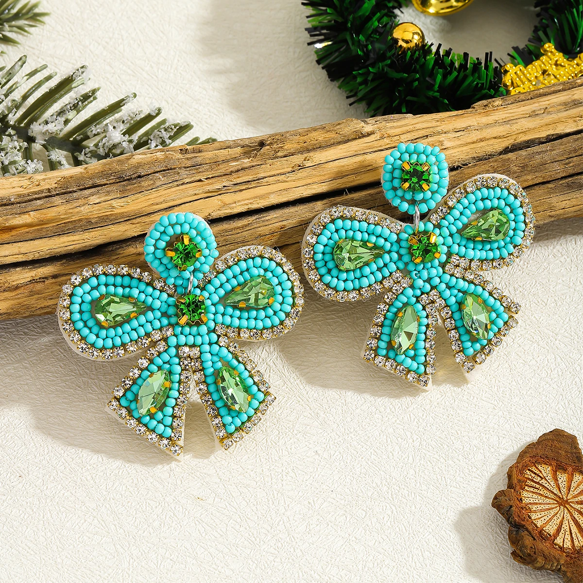 

Mint Green Beaded Bow Earrings For Women Bohemia Handmade Seed Beads Christmas Decoration Jewelry Accessories Best Gift For Girl