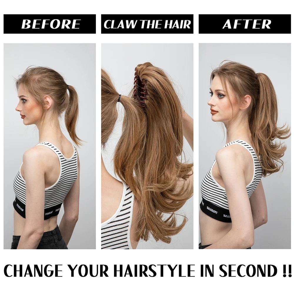Synthetic Claw Clip In Ponytail Hair Extensions Wavy Hairpiece 14" Fake Blonde Black Hair False Pigtail With Elastic Band image 6