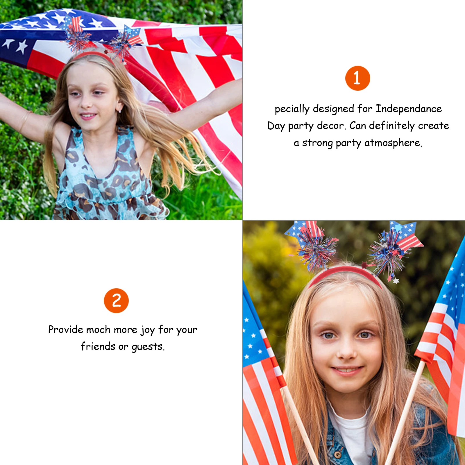 

3Pcs Independence Day Headdress Creative Ball Design Durable Hair Band American National Day Headwear Party Accessory