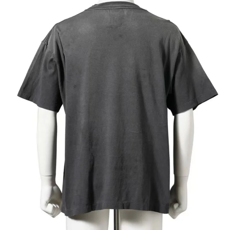 Men Barbed Wire Graphic T-Shirt Saint Vintage Acid Wash Oversized Drop Shoulder Grunge Streetwear Top