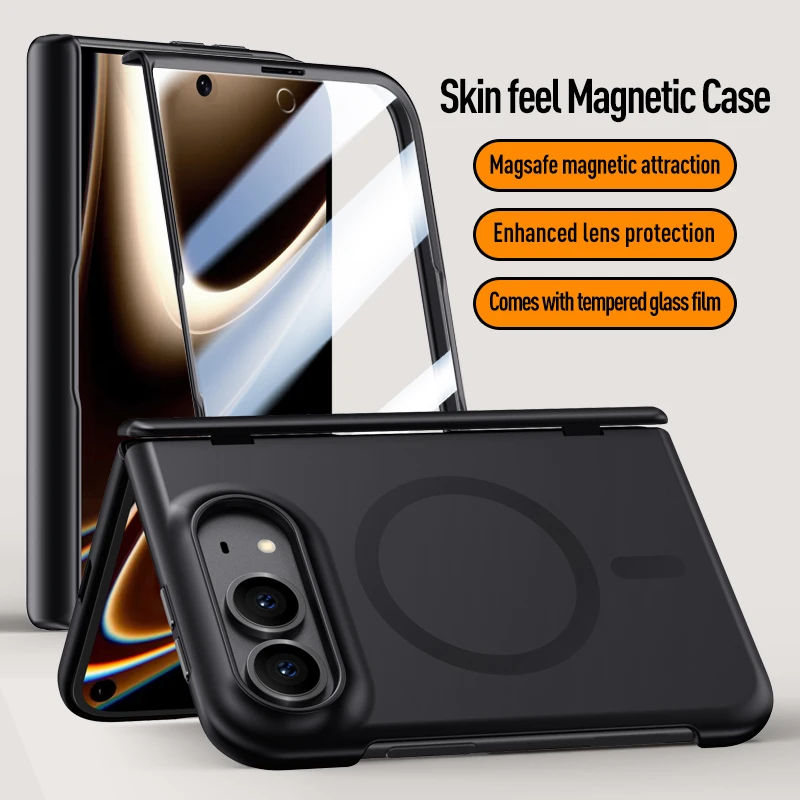 For Magsafe Case For iPhone Ultra 5G Ultra-Thin Matte Magnetic Wireless Charging Hinge With Tempered Film Shockproof Back Cover