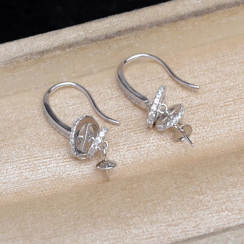S925 Sterling Silver Drop Earrings Base Findings Mountings Jewelry Mounts Fittings Accessories for 8-12mm Pearls 3 pairs/lot