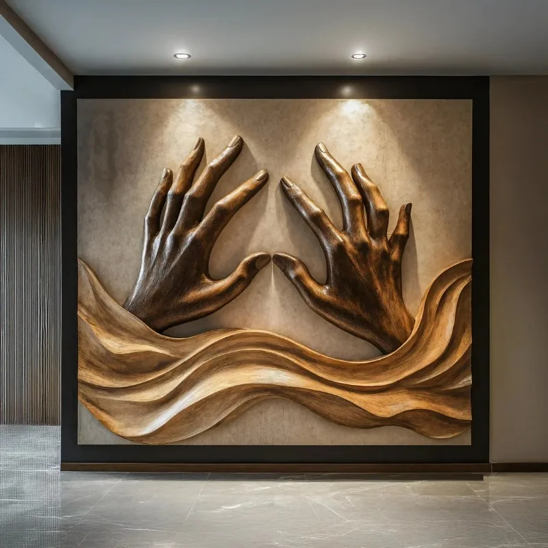 Solid wood, wave-breaking wall decoration, porch end view wall decoration, tension, art home pendant