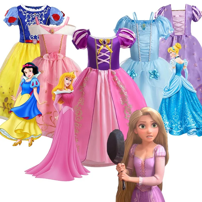 Robe de princesse Disney pour filles, cosplay pour enfants, cendrillon, blanche neige, aurore, raiponce, costume d'Halloween, robes de fête d'anniversaire pour enfants