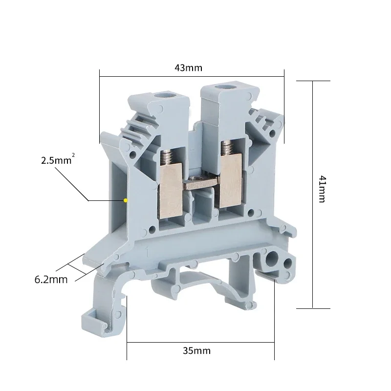 UK2.5B DIN Rail Terminal Block Screw Clamp Connector 690V 32A UK-2.5N 2.5mm Square Electrical Connector Din Rail Terminal Block