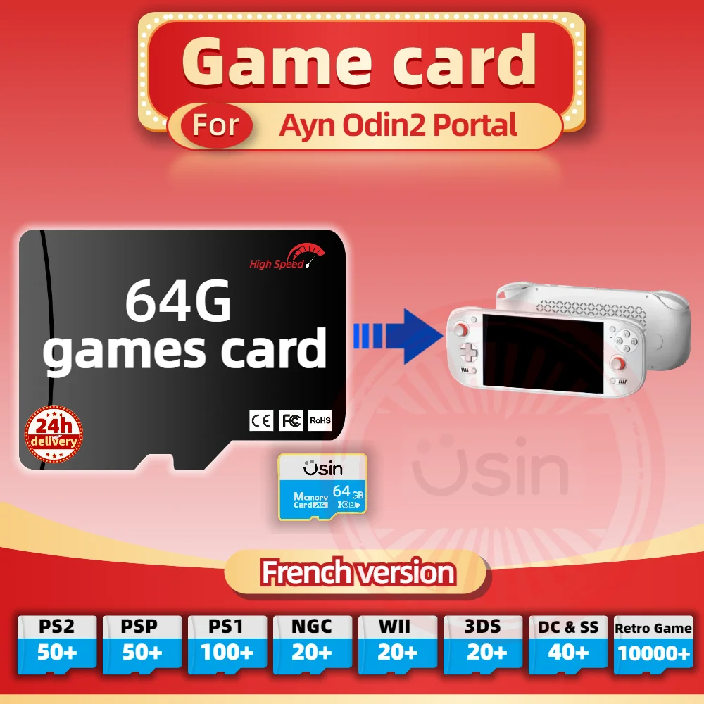 SD Game Card For Ayn ODIN2 Portal ODIN 2 Mini French Version Retro PS2 PSP Games Android Gaming portable Console Memory TF 64G