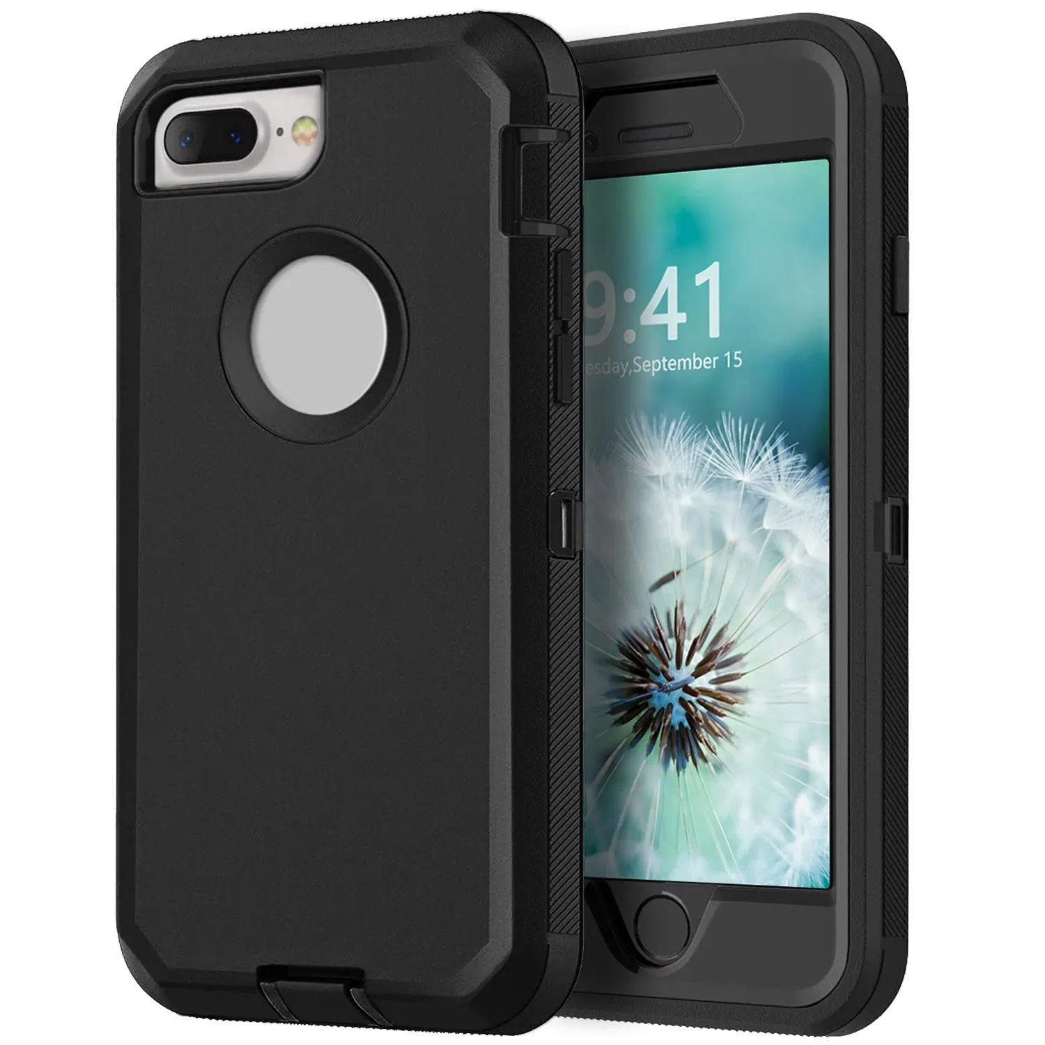 Black Phone Case For iPhone 8 / iPhone 8 Plus Heavy Duty Shockproof Protective Rugged 3-Layers Hard Cover