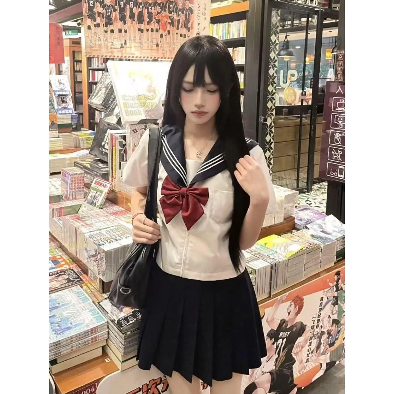

Summer Short Sleeve Sailor Suit Set Women's Three Piece Kit Enamored JK Uniform Skirt Casual Style Four Seasons Wear