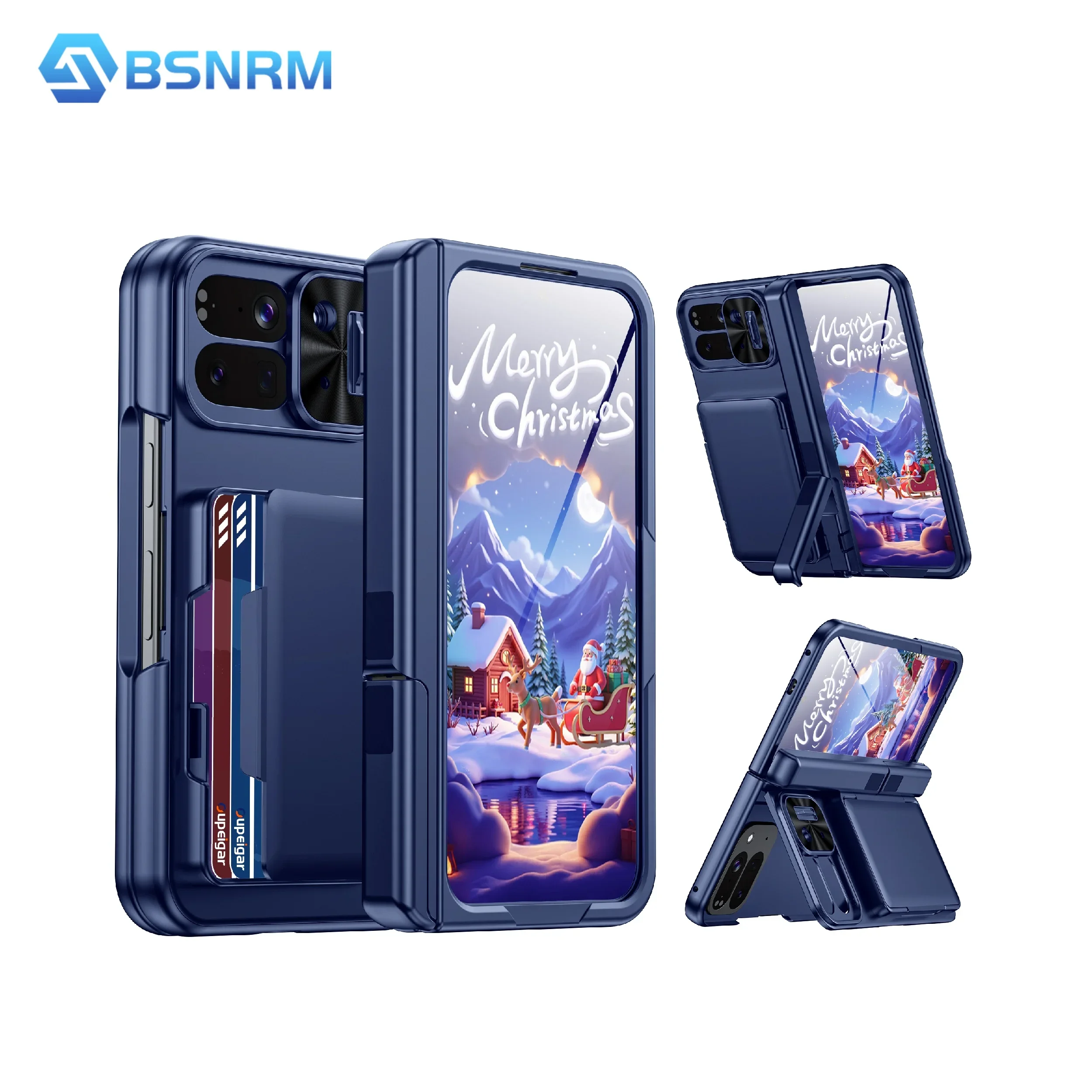 

Рождественский подарок, складной чехол для Google 10 Pro, встроенная подставка, защитная пленка для экрана, держатель для карт [блокировка RFID] чехол для камеры-синий