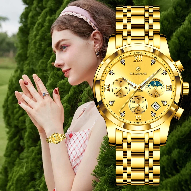 

BANGWEI LIGE женские часы с бриллиантовым циферблатом, элегантные роскошные классические модные водонепроницаемые кварцевые женские часы с датой, оригинальный дизайн, подарок