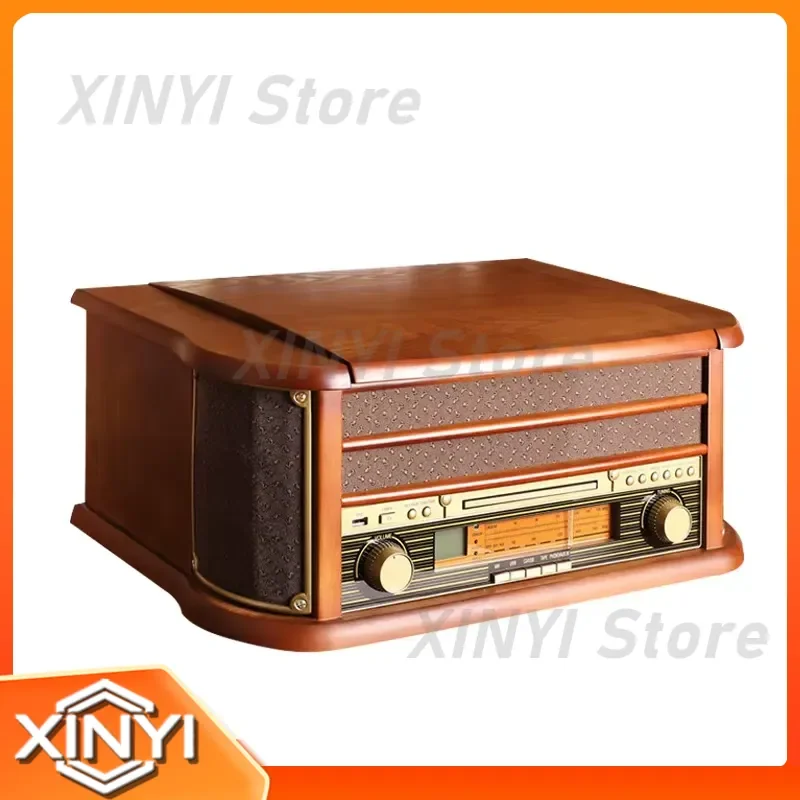 for Wooden Nostalgic Stereo Record Player Vinyl Turntable Gramophone with Recording LP CD Radio USB SD AUX Function