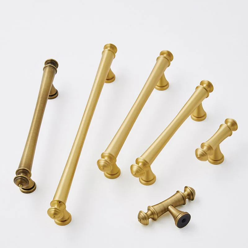 Brushed Golden Brass Furniture Handles for Cabinet Bronze Copper Wardrobe Bar Handle Door Pull Knobs
