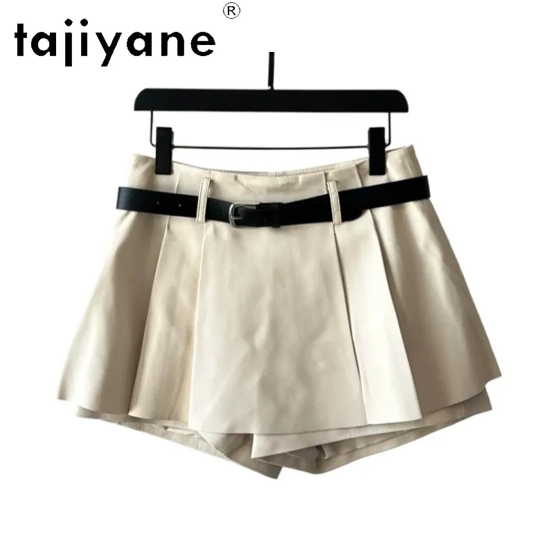TAJIYANE Genuine Leather Skirt Woman Sheepskin Women's Skirts with Belt A-line Mini Skirt Slim Fit Leather Skirts for Woman 치마