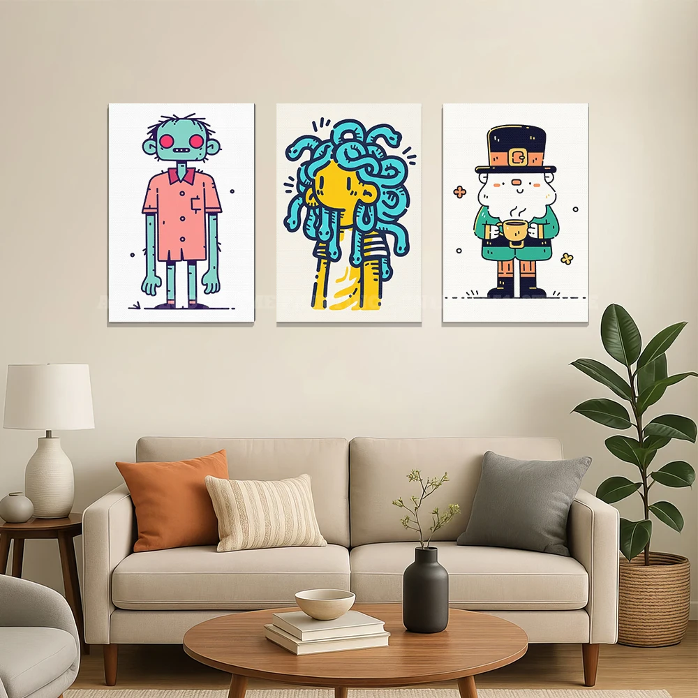 Colorful Folk Fantasy Creature Unframed Canvas Poster, Whimsical Myth Monster Art Print, Kids Playroom Wall Home Decor