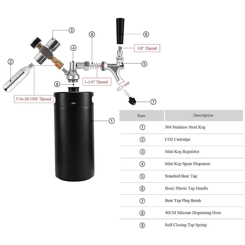 Mrbrew 3.6L(128OZ) Growler Tap System Mini Keg Beer Faucet Dispenser Pressurized Beer Keg With Co2 Regulator Keep Carbonation