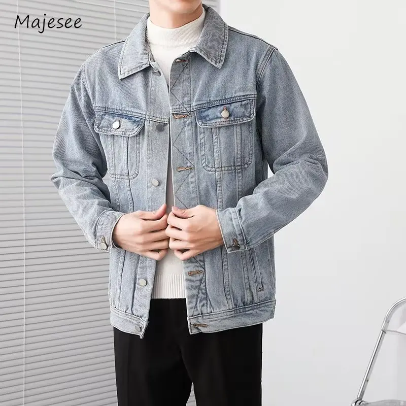 Men Jackets Denim Autumn Daily Leisure Chic Stylish Handsome Advanced Workout Unisex Basic Harajuku Blocking Aesthetic Pockets