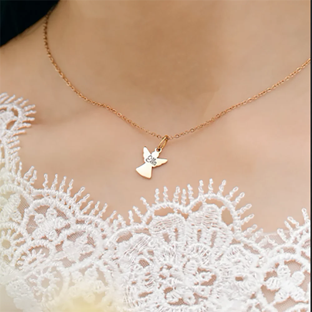

Personalized Guardian Angel Necklace For Women Engraved Name Stainless Steel Necklace Fashionable Custom Jewelry Great Birthday