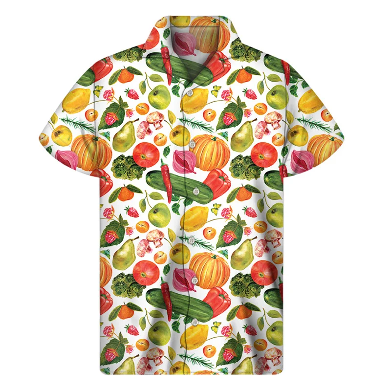 Creative Vegetable Pattern Shirt Men Clothes 3D Print Hawaiian Shirts Summer Button Short Sleeve Tops Loose Lapel Aloha Blouse