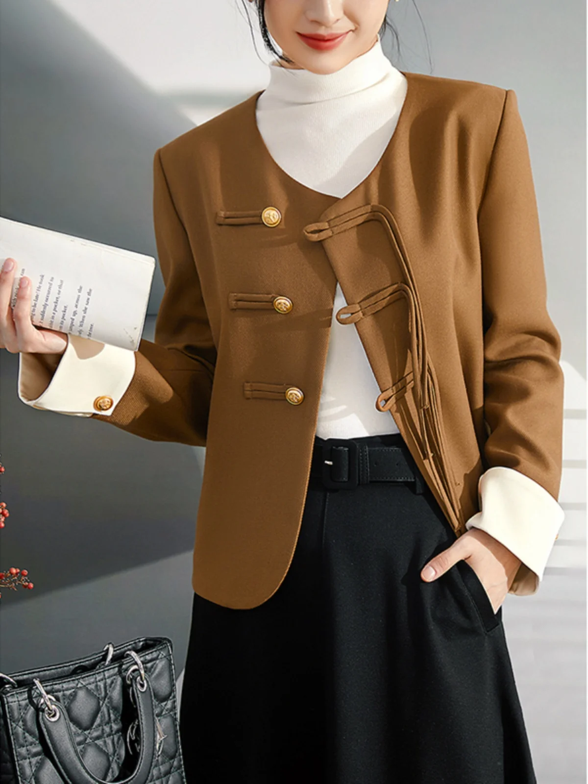 

Chen Yún New Chinese Sle ort Quilted Jaet Women's round Ne Button up Top Simple Ele Lady Small Size