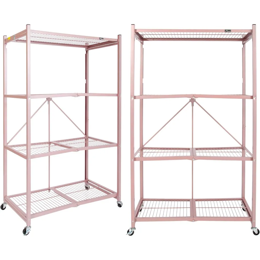 Foldable 4-Tier Garage Shelving Heavy Duty Shelving with Wheels, Metal Storage Rack Holds 1000 Pounds, Garage Storage Rack