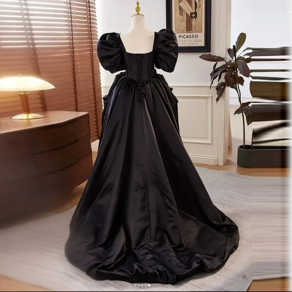 Elegant Black Square Collar Evening Gown Women's Short Front Long Back Personality Ball Gown Pearls Prom Dress Customized 2026