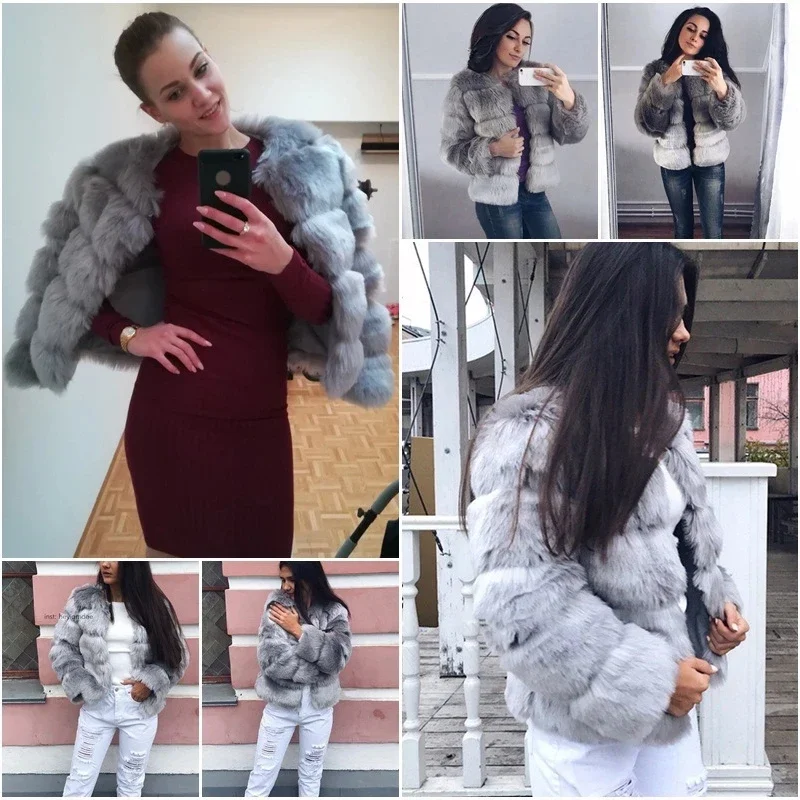 QNPQYX New Faux Fox Fur Coat Women Winter Street Fashion Thick Warm Fur Coats Outerwear Luxury Long Sleeve Plush Jacket Female