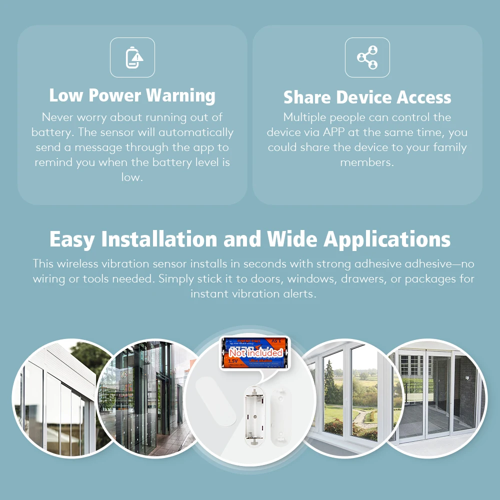 مستشعر اهتزاز واي فاي لاسلكي 2.4 جيجا هرتز، إشعار تطبيق مجاني Tuyasmart، تنبيه بطارية منخفض في الوقت الحقيقي #4