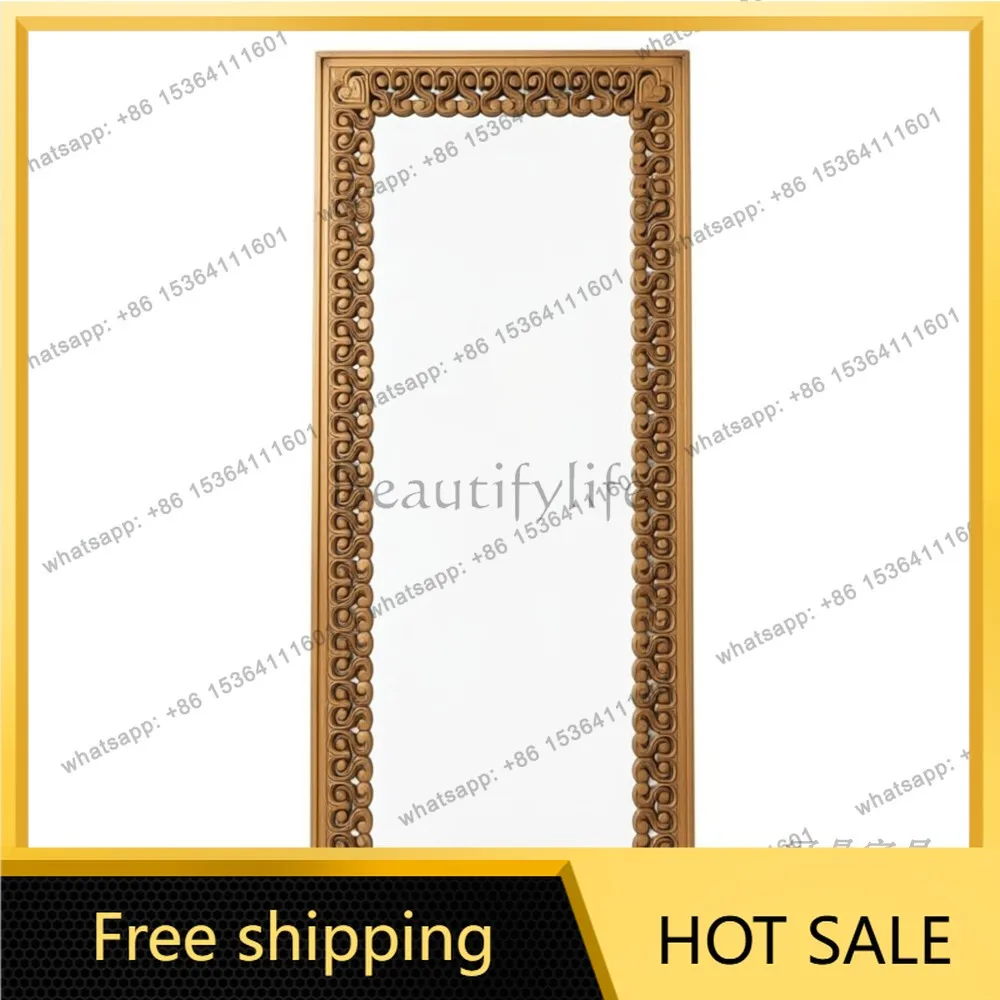YJ French Retro Square Full‑Length Mirror Mid‑Century Wall Mount Floor Standing Unit For Girls Bedroom Dressing Home Decor