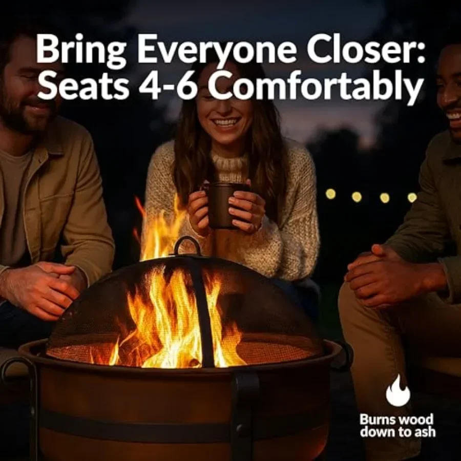 Outdoor Wood-burning Patio Fire Pit, 29-inch Round Dark Bronze Metal for Backyard Use, Rust-resistant Finish and Stable Base De