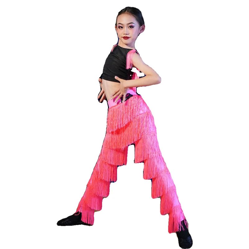 2023 New Latin Dance Costumes Sleeveless Latin Top Tassels Pants For Girls Performance Dancing Clothes Stage Show Wear SL9540