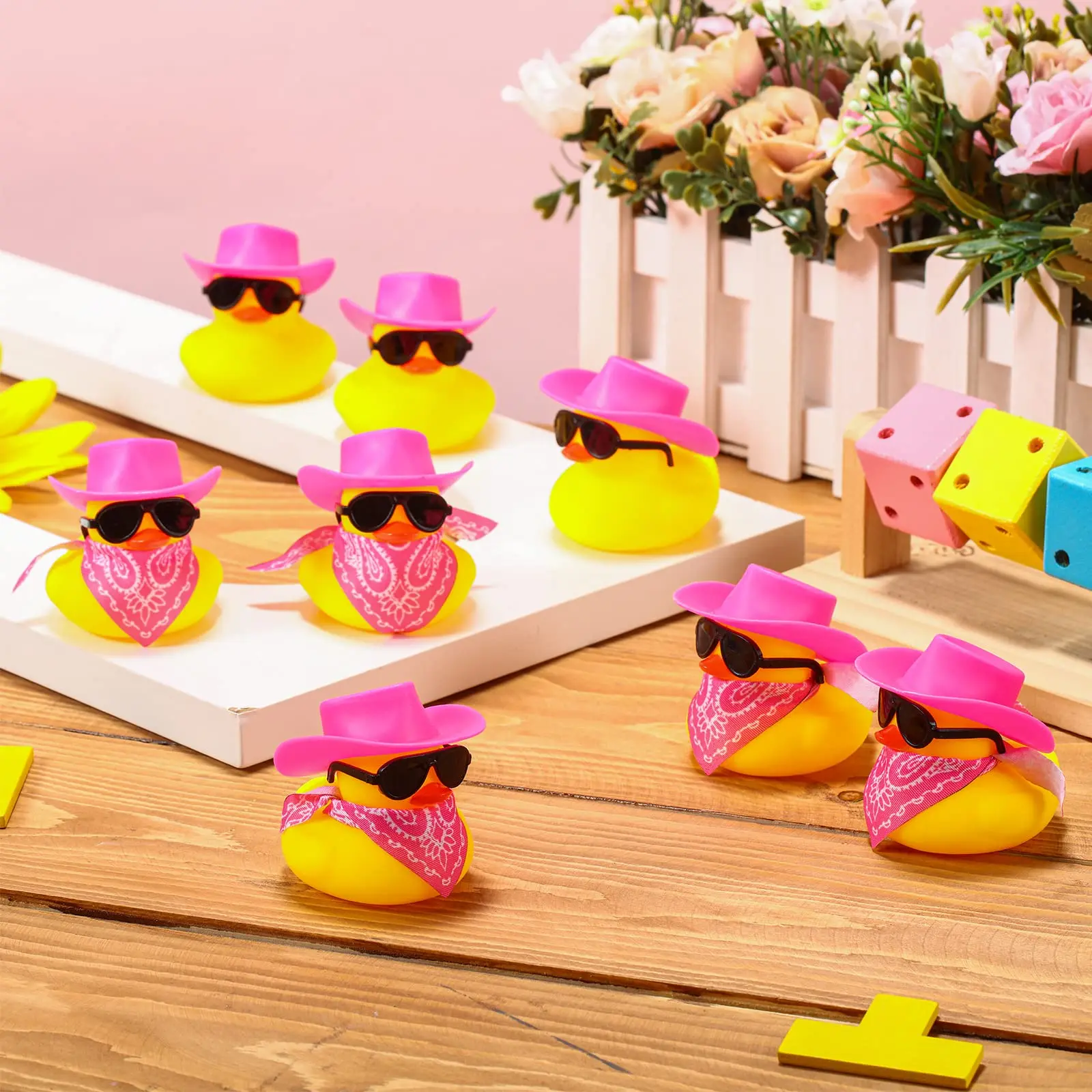 12 Set Cowboy Rubber Duck Bulk Mini Car Yellow Duckies Toys Party Favor Car Ornaments for Summer Birthday Swimming Supplies