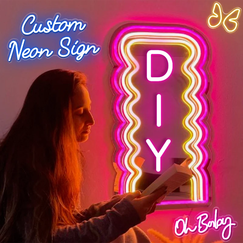 

Custom Neon Signs Led Letter Names Pink Neon Mirror Gift Led Lamp Light Up Artistic Vintage Custom Wedding Dropshipping