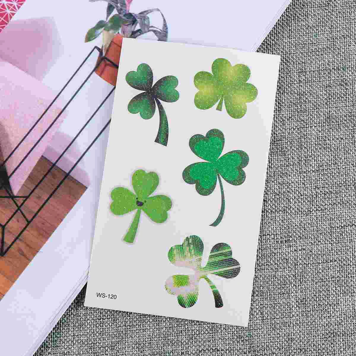 10 Blatt St. Patrick's Day Aufkleber Glitzer Vierblättriger temporärer Körper Umweltfreundliche Aufkleber (WS-12