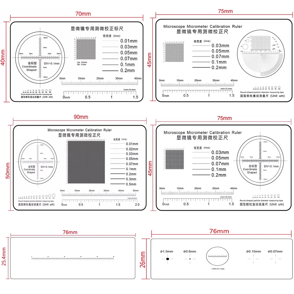 Microscope Micrometer Calibration Film Ruler Grid Reticule Stains Dot Gauge Plastic Ruler Radius Area Diameter Measuring