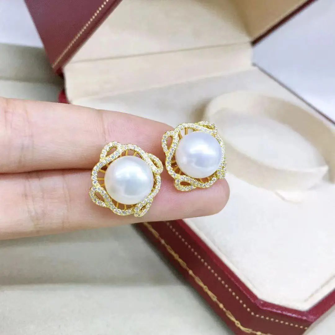 

Wholesale S925 Sterling Silver Earrings Mount Findings Settings Base Mounting Parts Accessory for 9-10mm Pearls 5 pairs/lot