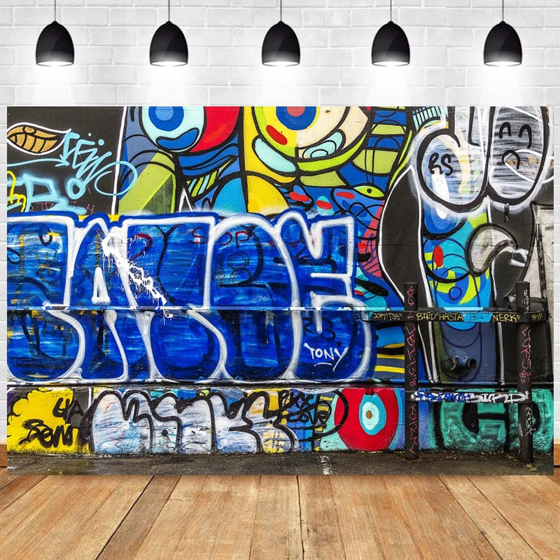 Custom Colorful Graffiti Backdrop for Photography Hip Hop Retro Urban Street Art Brick Wall Banner Vinyl Photo Background Props