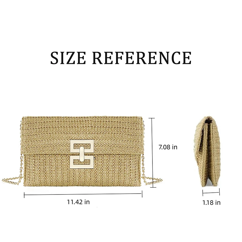 Ultral Thin Envelope Straw Handbag Fashion Women\'s Woven Wicker Rattan Purse Designer Summer Beach Shoulder Messenger Bag Wallet