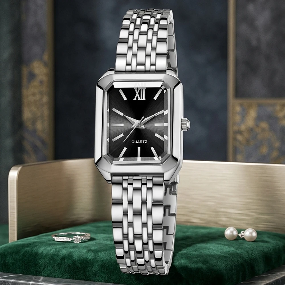 5Pcs/Set Unisex Jewelry Watches Women's Wristwatch Accessories Silver Black Fashion Business Elegant Trendy Classic Exquisite Retro Light Luxury Luxury Bracelet Watch Set Y2K Suitable for Travel, Vacation, Parties, Daily Outfits, Perfect Holiday Gift