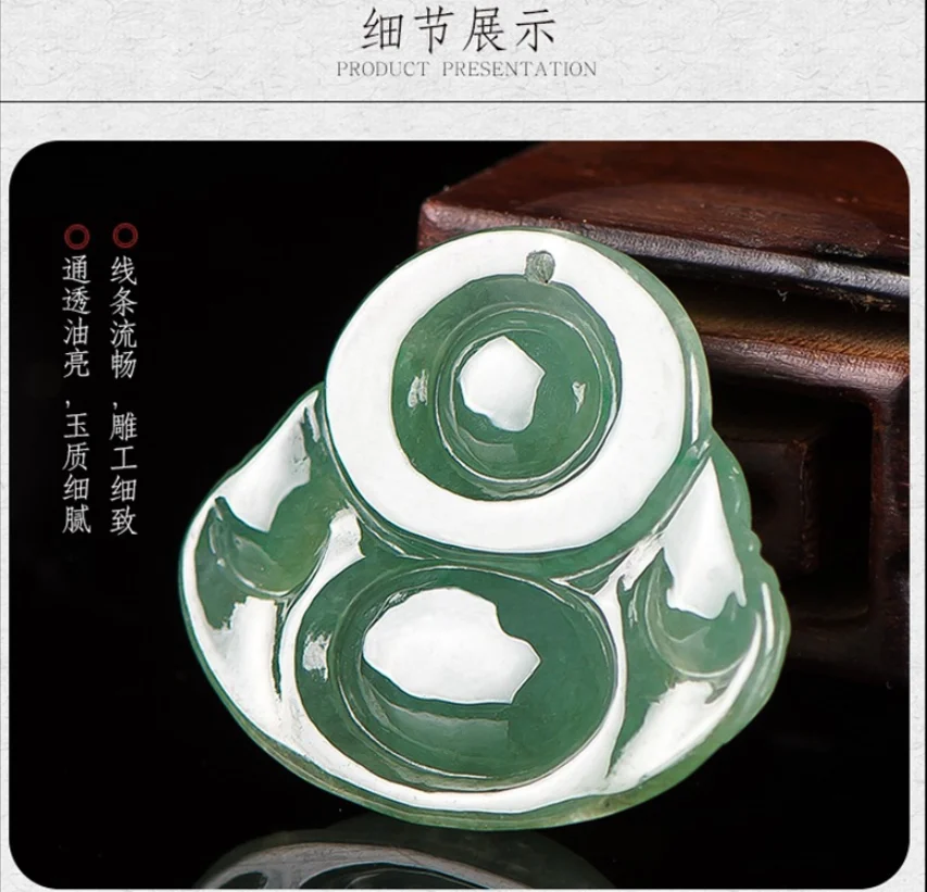 غرامة المجوهرات الطبيعية اليشم A + الجاديت النفط الأخضر مايتريا بوذا قلادة اليشم قلادة الأزياء والمجوهرات التميمة #6