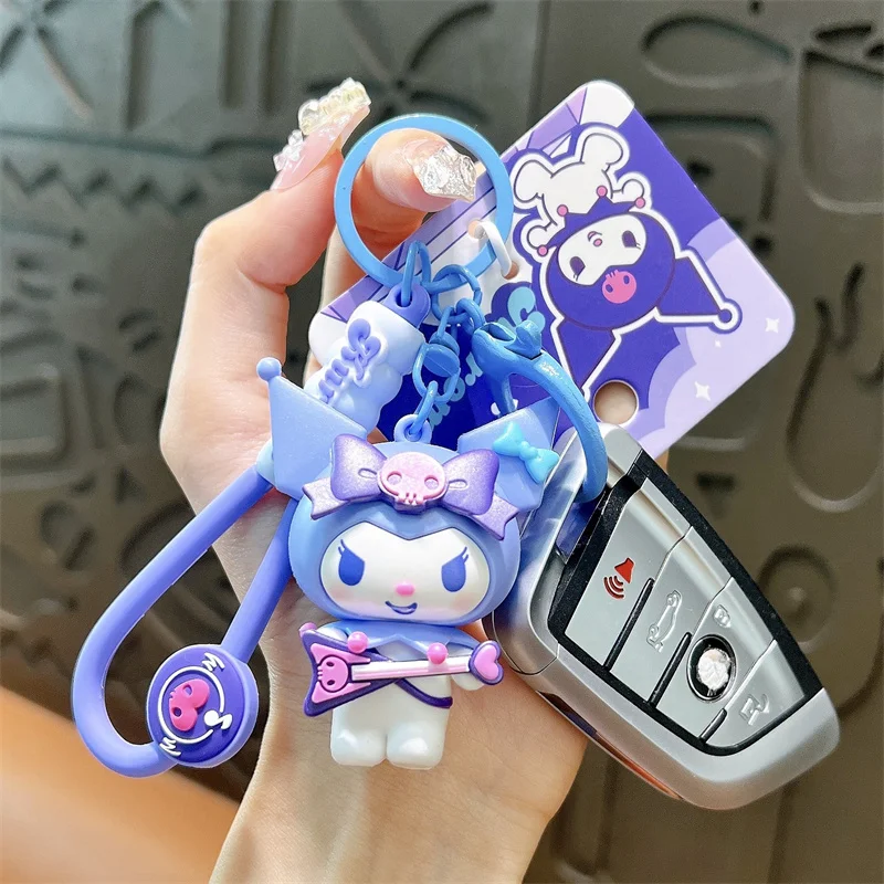 MINSO Senrio Kuromi Carabiner for Keys PVC Cartoon 3D Music Party Series Keychain Cute Kawaii Purple Cell Phone Bags Pendants