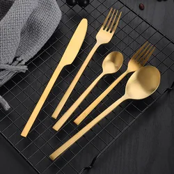 30pcs Matte Gold Cutlery Tableware Set Top Quality Stainless Steel Steak Kinfe Forks Spoons Golden Dinnerware sets