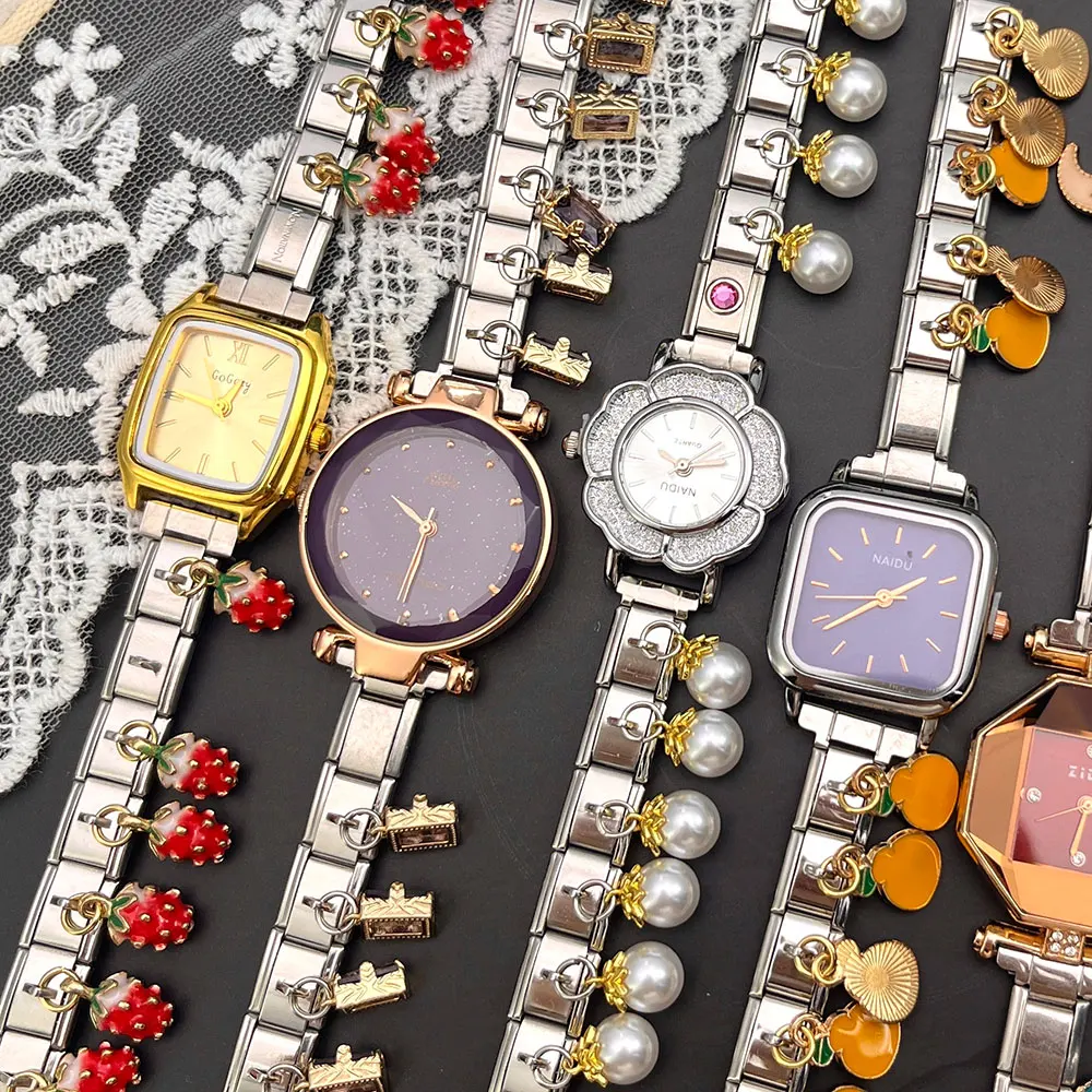 Strawberry Smile Charm DIY Link Watch Fit 9mm Making Bracelet Jewelry Mini Pendant Watch Chain Christmas Day Gifts For Women