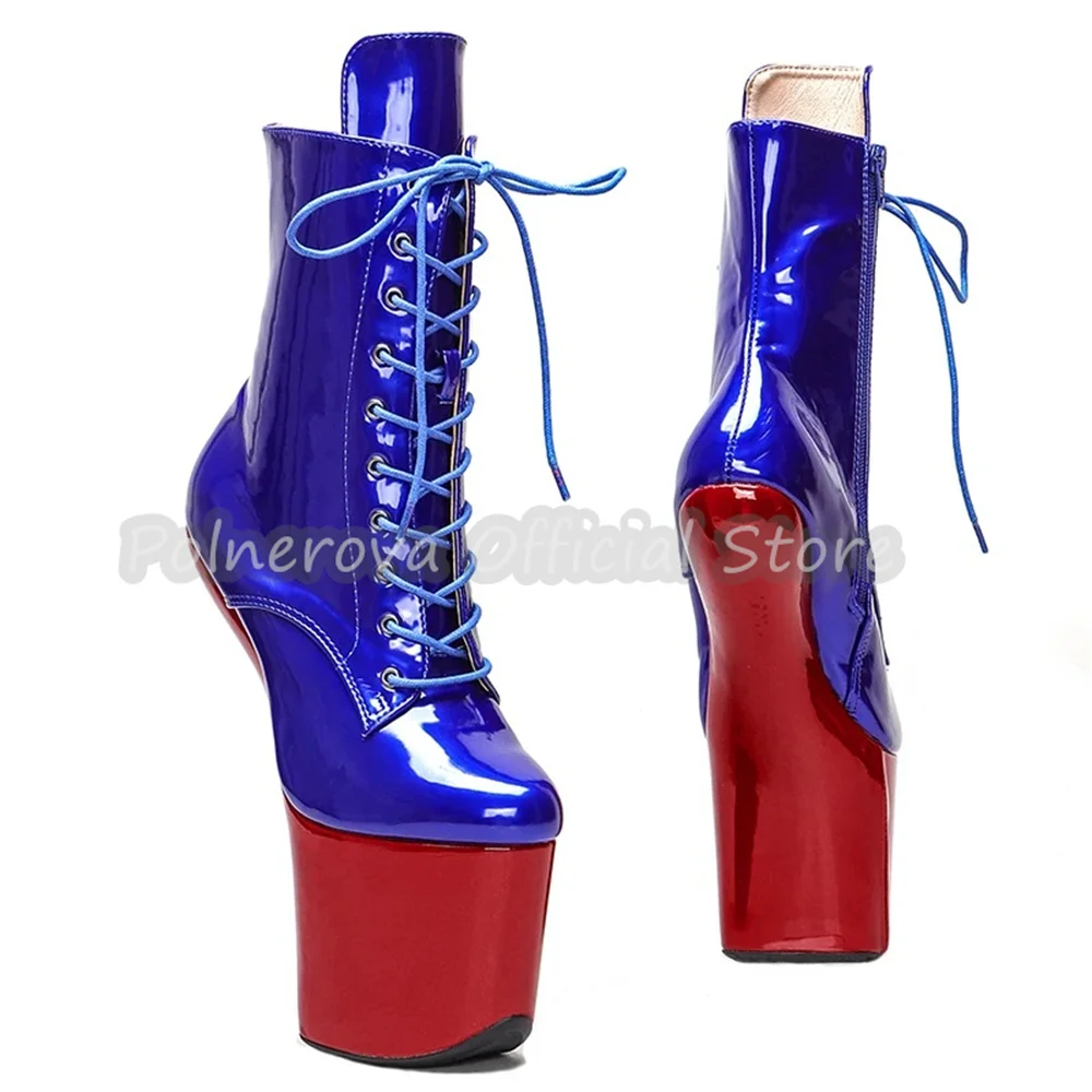 No Heel Design 20Cm High Heel Women Platform Boots Mixed Color Cross Lace-Up Mid-Calf Boots Sext Pole Dance Cospaly Dress Shoes