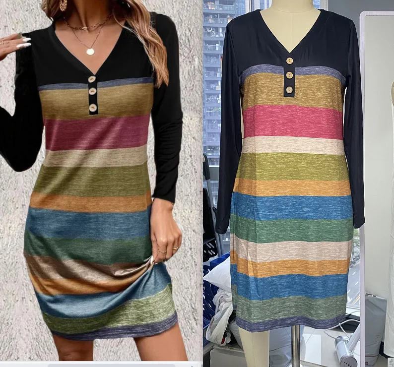 Women New Vintage Ruffles Casual Hole Full Long Sleeve Button Dress Large Big Spring Winter Strip Elegant Party Mini Dresses