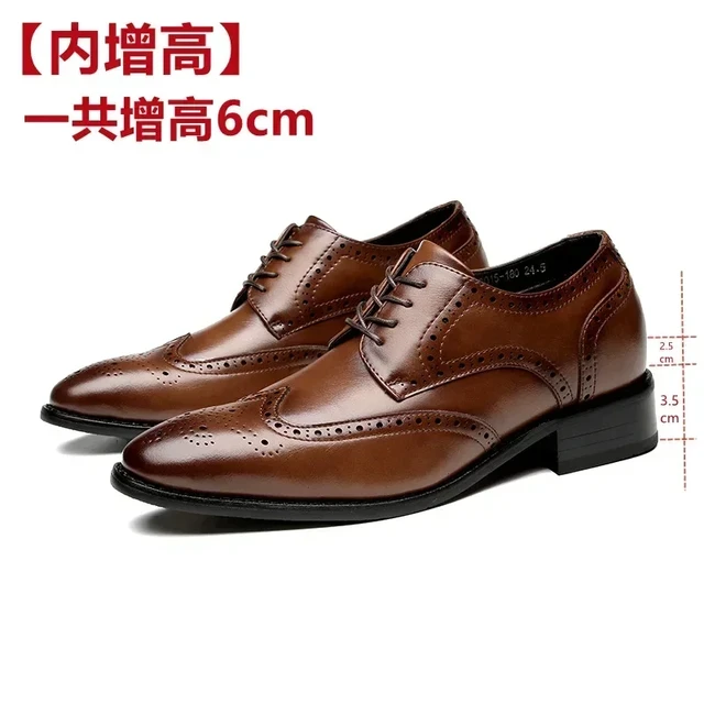 Genuine Leather Brogue Men Shoes 6cm Height Increase Men Formal Dress Shoes Business Office Italian Shoes Men Designer Shoes Men s Dress Shoes AliExpress