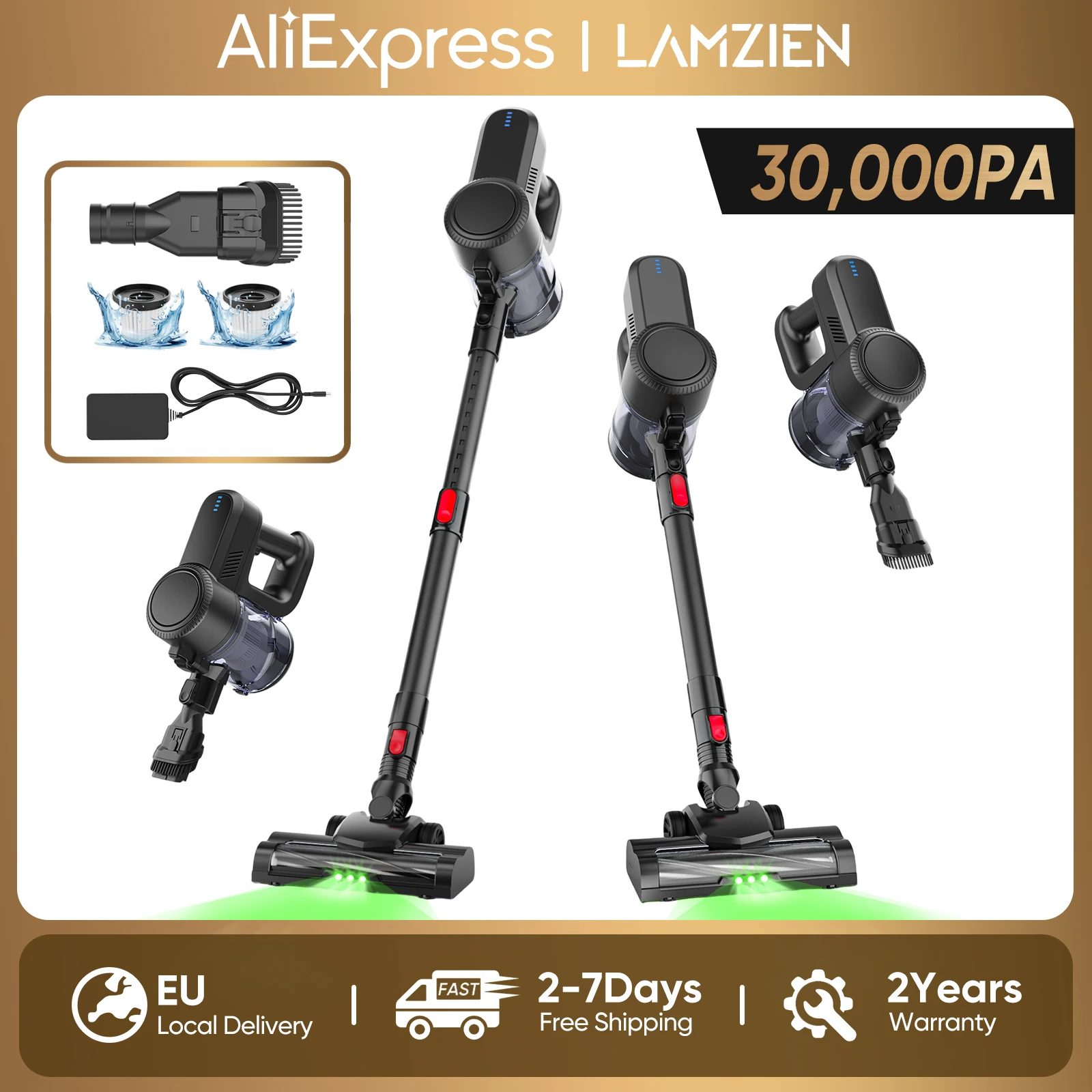 Aspirateur sans fil LAMZIEN V8, 30000PA/40 min d'autonomie, filtration HEPA efficace, nouveau moteur sans balais, autoportant, aspirateurs pour la maison/poils d'animaux/tapis/sols